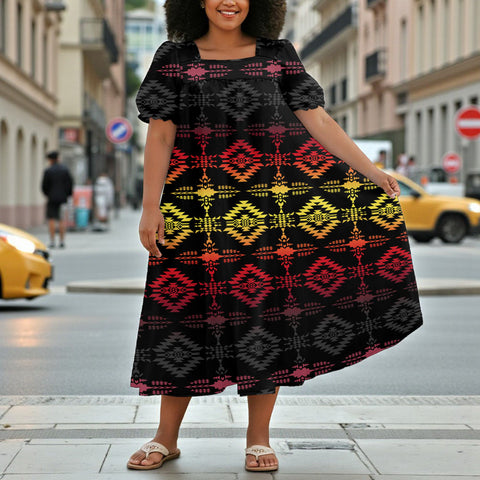 GB-NAT00684B Native American Puff Sleeve Straight Skirt