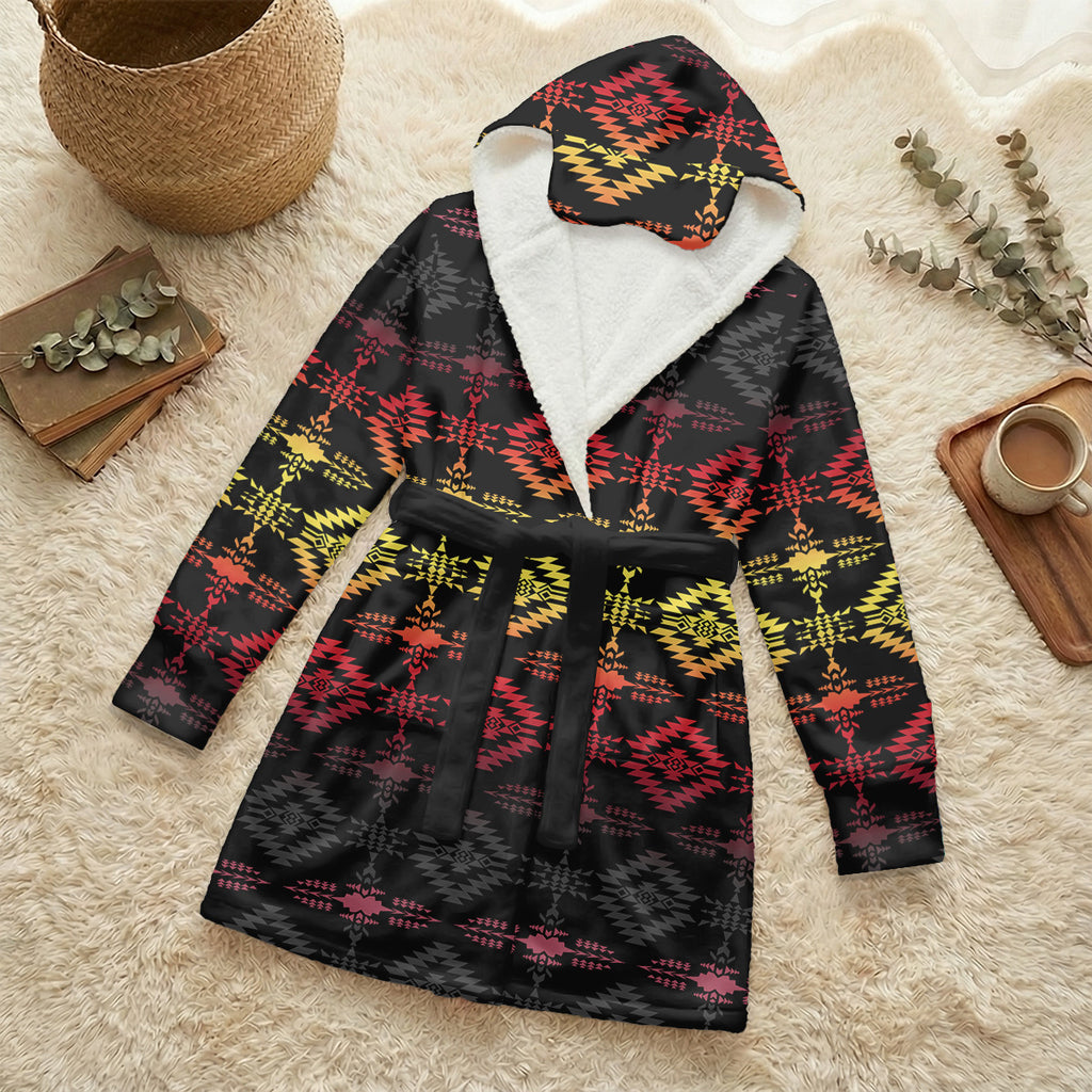 GB-NAT00684B Native American Unisex Flannel Hooded Robe With Eye Mask