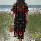 GB-NAT00684 Native American Women Loose V-Neck Summer Dress