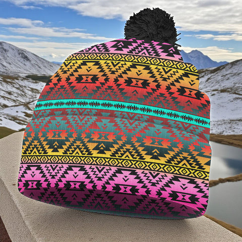 GB-NAT00689 Native American Knitted Hat With Pom-Pom