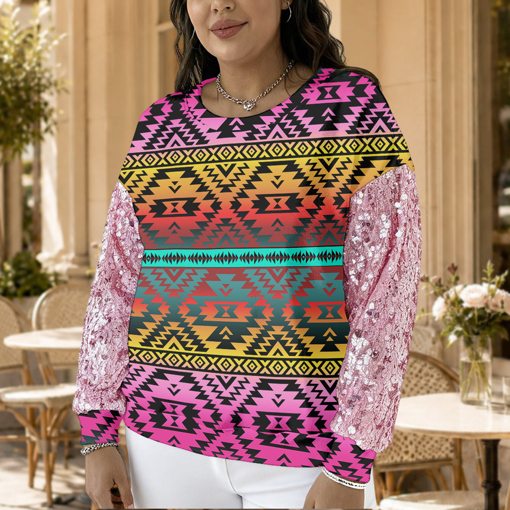GB-NAT00689 Native American Women Sequin Sleeve Sweatshirt