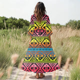 GB-NAT00689v2 Native American Women Puff Sleeve Maxi Dress