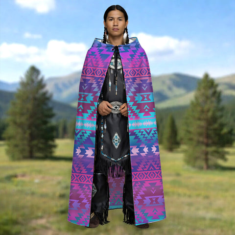 GB-NAT00701 Native American AOP Unisex Hooded Cloak for Kids and Adults