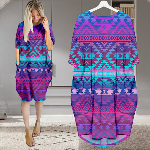 GB-NAT00701 Native American Batwing Pocket Dress
