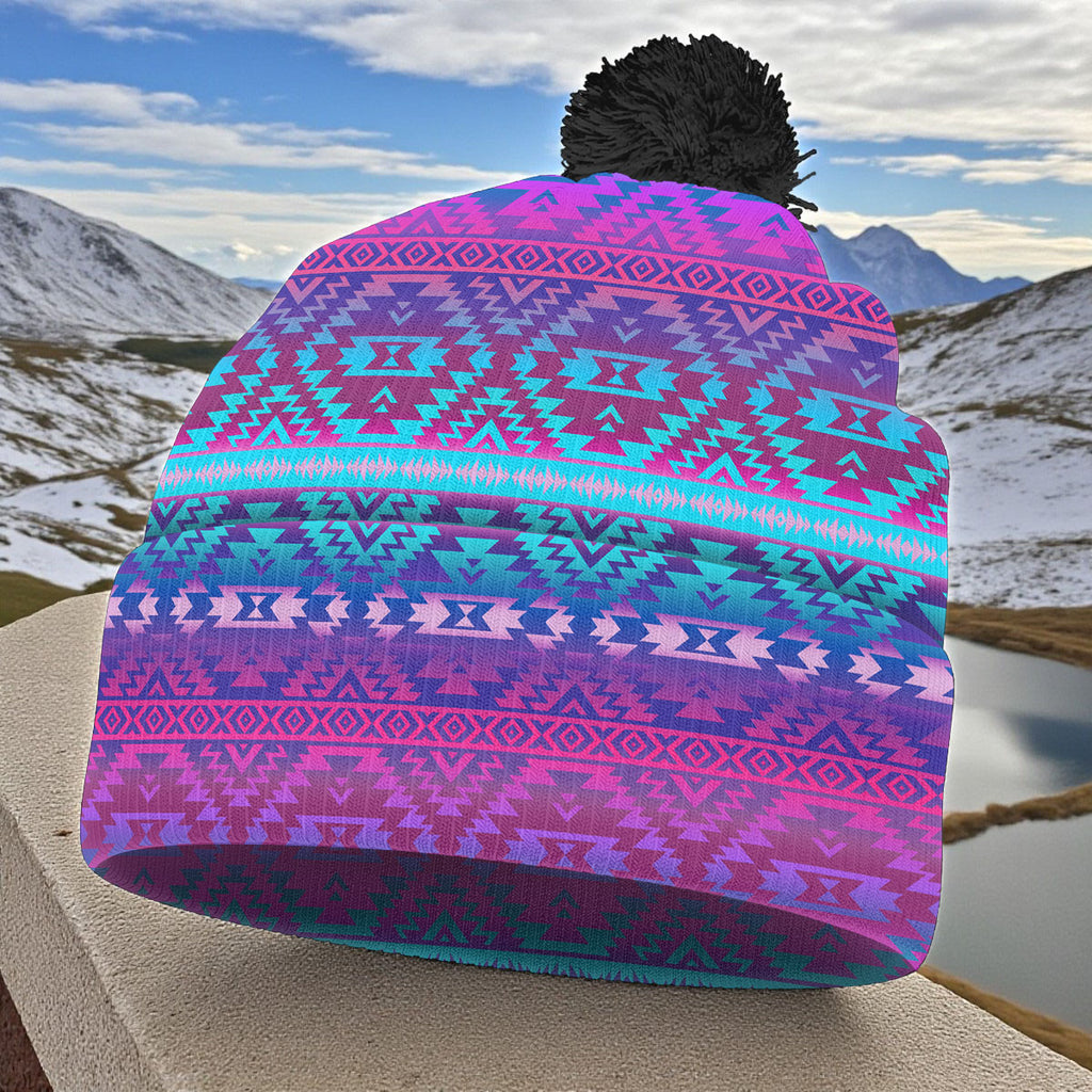 GB-NAT00701 Native American Knitted Hat With Pom-Pom