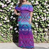 GB-NAT00701 Native American Off Shoulder Ruffle Maxi Dress