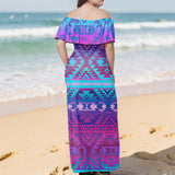 GB-NAT00701 Native American Off Shoulder Ruffle Maxi Dress