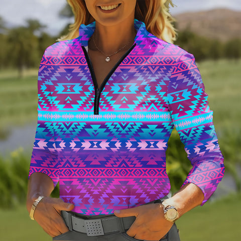 GB-NAT00701 Native American Women Quarter-Zip Long Sleeve Top