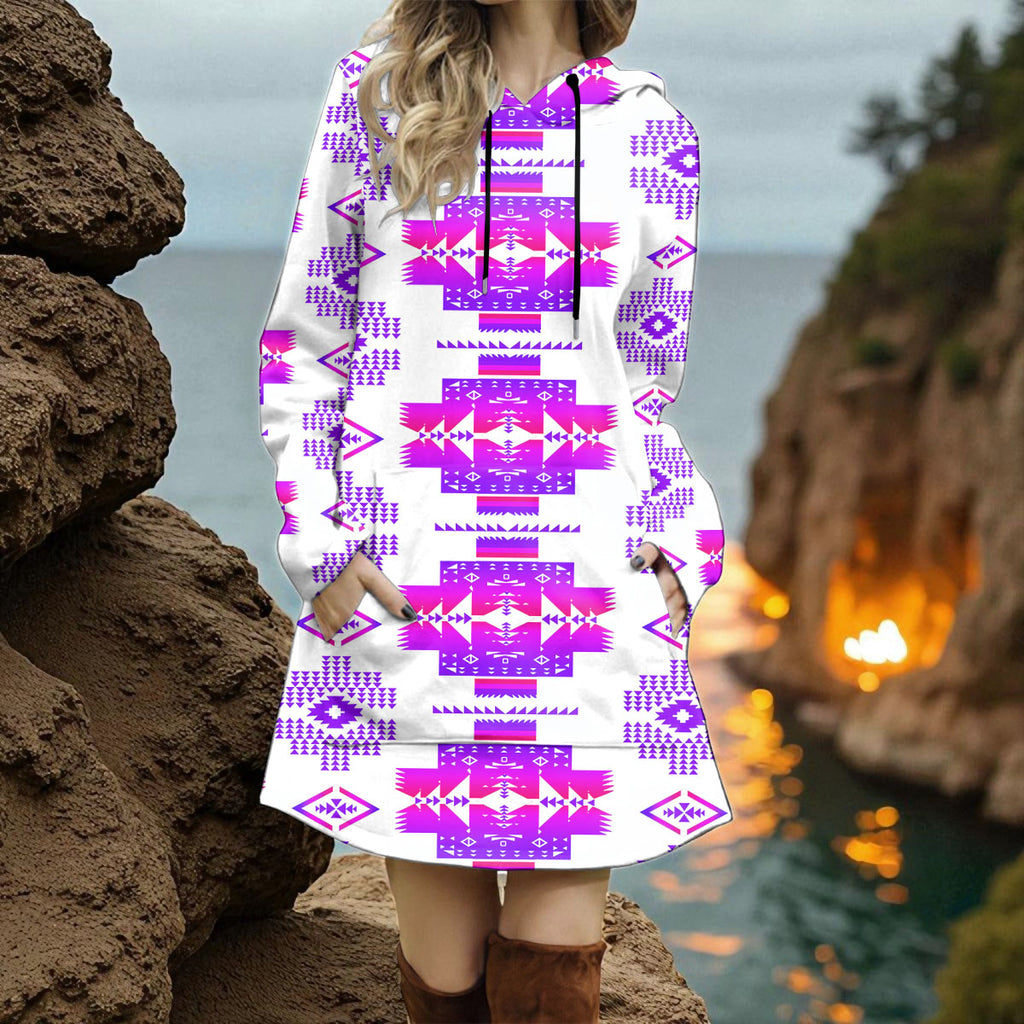 GB-NAT00720-01 Native American Women Longline Hoodie Dress