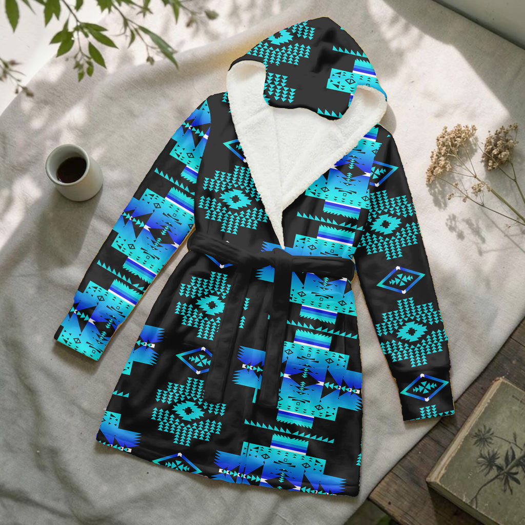GB-NAT00720-04 Native American Unisex Flannel Hooded Robe With Eye Mask