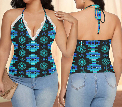 GB-NAT00720-04 Native American Women Lace-Trimmed Tie-Back Top