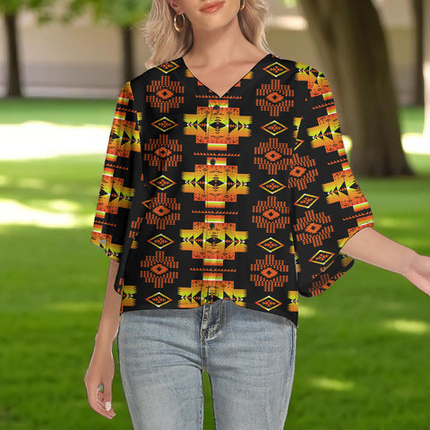 GB-NAT00720-06 Native American Women V-Neck Batwing Sleeve Button Top