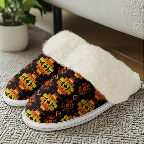 GB-NAT00720-06 Pattern Orange Native American Slippers With Fur Edges