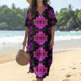 GB-NAT00720-09 Native American Women Loose V-Neck Summer Dress