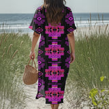 GB-NAT00720-09 Native American Women Loose V-Neck Summer Dress