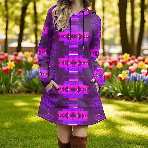 GB-NAT00720-15 Native American Women Longline Hoodie Dress