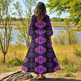 GB-NAT00720 Native American Women Puff Sleeve Maxi Dress