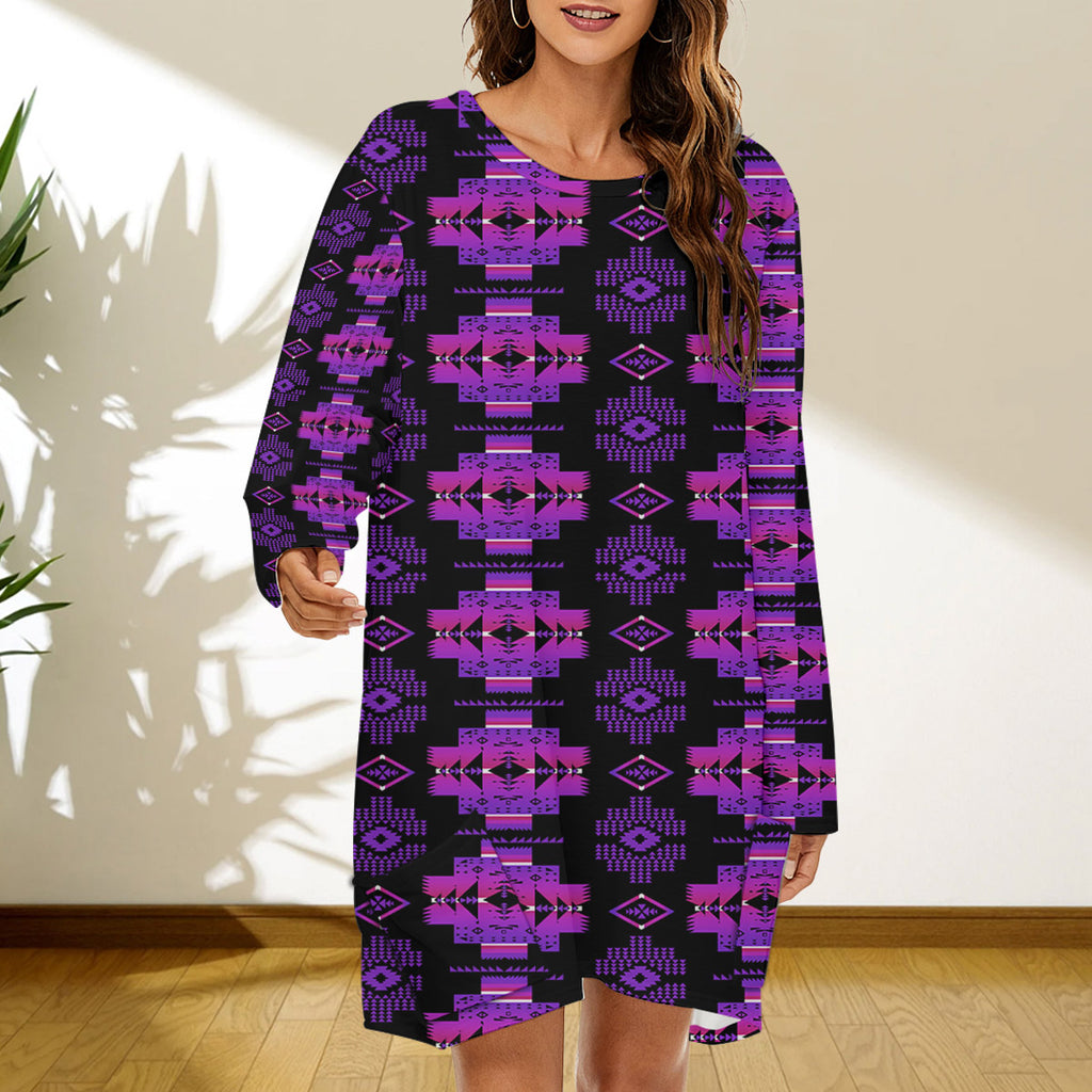 GB-NAT00720 Pattern Native American Women Loose Crew Neck Dress