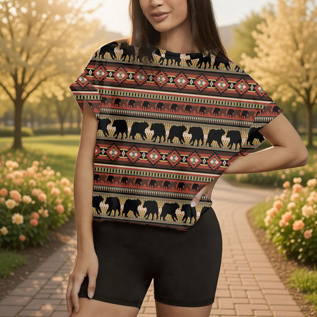 GB-NAT00727 Bear Native American Women Open-Back Crossover Workout Tee