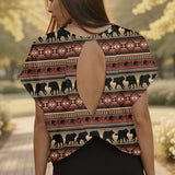 GB-NAT00727 Bear Native American Women Open-Back Crossover Workout Tee