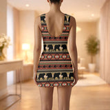 GB-NAT00727 Bear Native American Women Sleeveless Bodysuit Dress