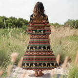 GB-NAT00727 Native American Women Puff Sleeve Maxi Dress