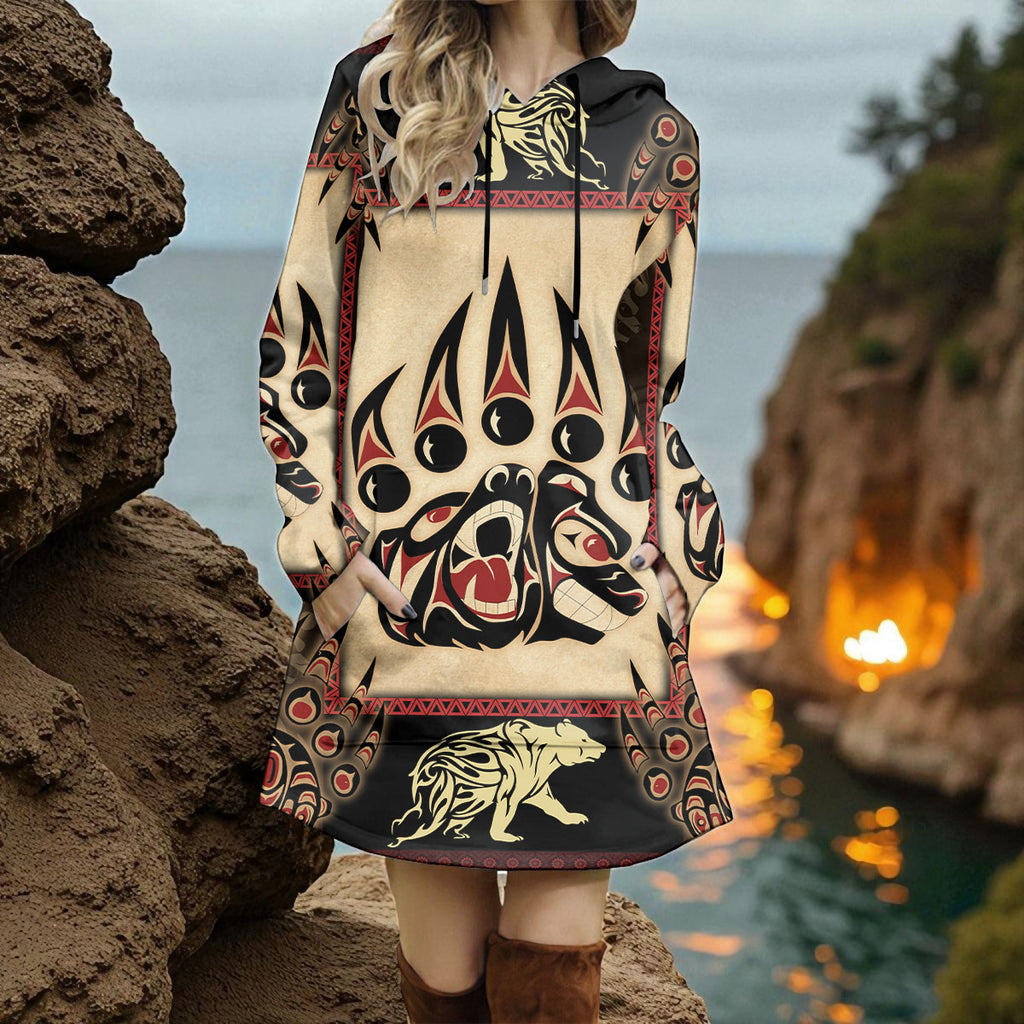 GB-NAT00733-02 Native American Women Longline Hoodie Dress