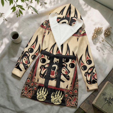 GB-NAT00733 Native American Unisex Flannel Hooded Robe With Eye Mask
