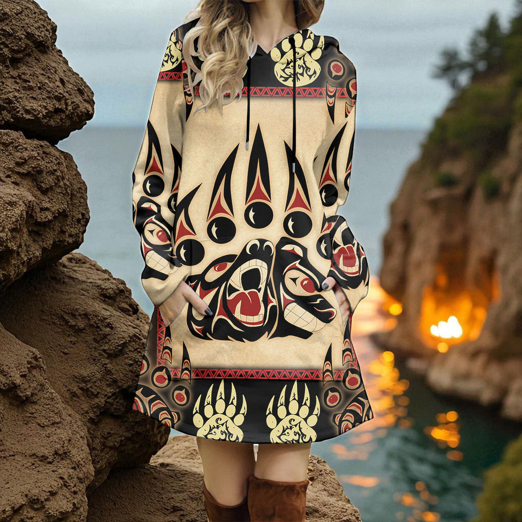 GB-NAT00733 Native American Women Longline Hoodie Dress