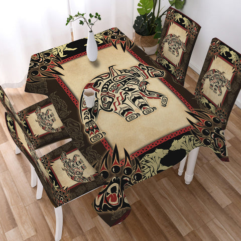 GB-NAT00735 Bear Native American 5pcs Dining Table Set - Tablecloth