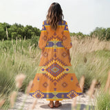 GB-NAT00738 Native American Women Puff Sleeve Maxi Dress