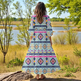 GB-NAT00741 Native American Women Puff Sleeve Maxi Dress