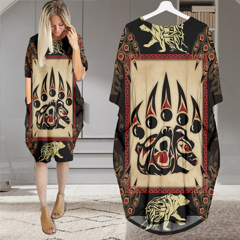 GB-NAT00742 Bear Native American Batwing Pocket Dress