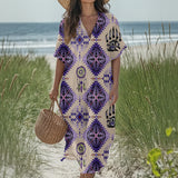 GB-NAT00744-03 Dreamcatcher Native American Women Loose V-Neck Summer Dress
