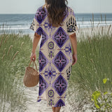 GB-NAT00744-03 Dreamcatcher Native American Women Loose V-Neck Summer Dress