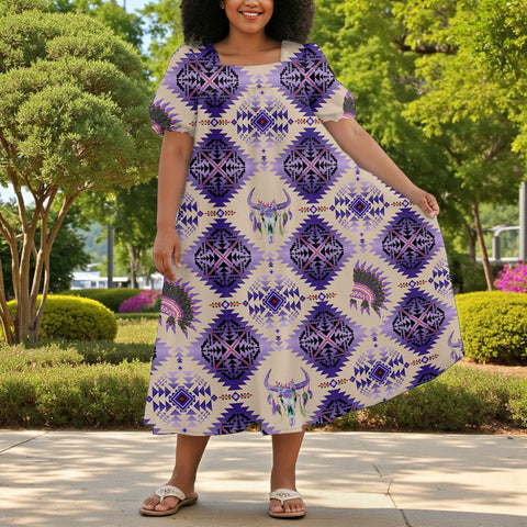 GB-NAT00744-05 Native American Puff Sleeve Straight Skirt