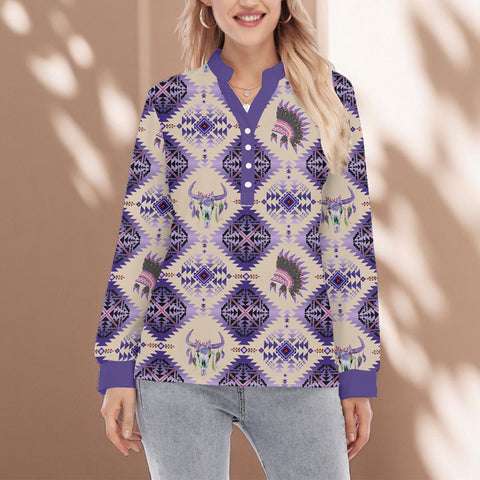 GB-NAT00744-05 Native American Women Long Sleeve Blouse With Button Closure