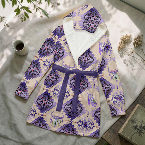 GB-NAT00744-06 Native American Unisex Flannel Hooded Robe With Eye Mask
