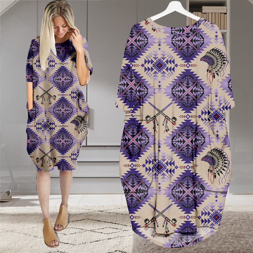 GB-NAT00744 Native American Batwing Pocket Dress