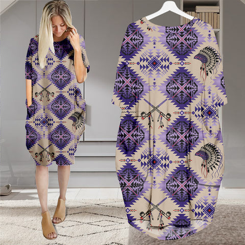 GB-NAT00744 Native American Batwing Pocket Dress