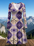 GB-NAT00744 Native American V-Neck Long Sleeve Dress