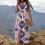 GB-NAT00744 Native American Women Shirt Dress with Waist Tie