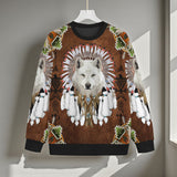 GB-NAT00745 Native American Unisex Drop-shoulder Knitted Fleece Sweater