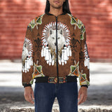 GB-NAT00745 Wolf Native American Bomber Jacket With Sleeve Pocket