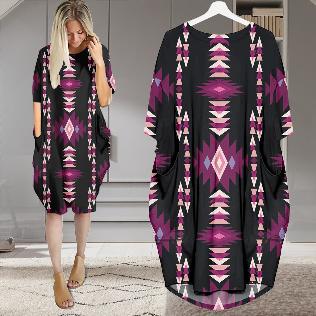 GB-NAT00773 Native American Batwing Pocket Dress