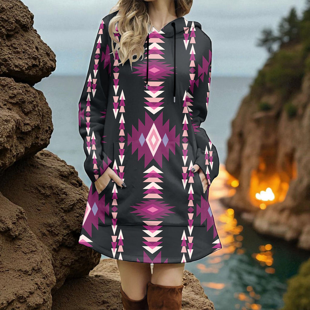 GB-NAT00773 Native American Women Longline Hoodie Dress
