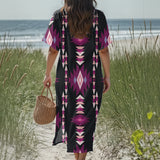 GB-NAT00773 Native American Women Loose V-Neck Summer Dress