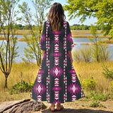 GB-NAT00773 Native American Women Puff Sleeve Maxi Dress
