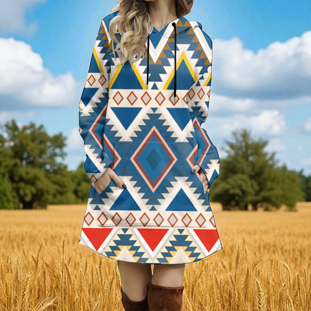 GB-NAT00775 Native American Women Longline Hoodie Dress
