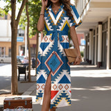 GB-NAT00775 Native American Women Shirt Dress with Waist Tie